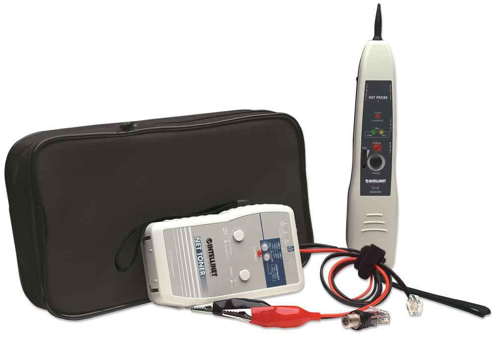 Intellinet Net Toner and Probe Kit, Tone Generator, Tests datacom, telecom, security, video, and audio networks, Two position switch for single or multi-tone signal, Carry pouch