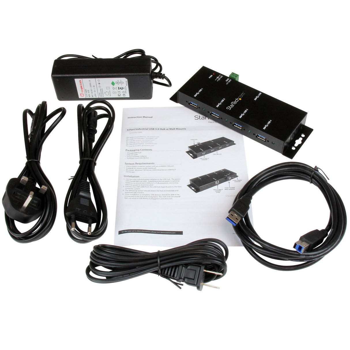 StarTech.com 4-Port USB 3.0 Hub - 5Gbps - Metal Industrial USB-A Hub - Wall or Desk Mountable USB Data Hub - TAA Compliant USB Expander Hub