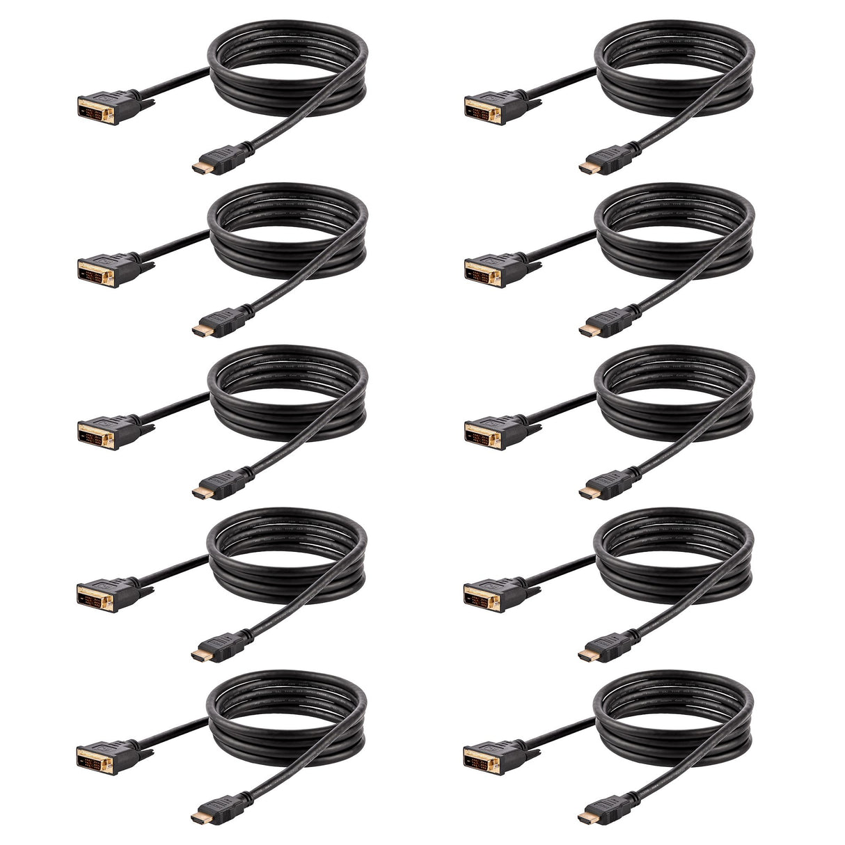 StarTech.com 6ft (1.8m) HDMI to DVI Cable, DVI-D to HDMI Display Cable (1920x1200p), 10 Pack, Black, 19 Pin HDMI to DVI-D Cable Adapter M/M, Digital Monitor Cable, DVI to HDMI Cord