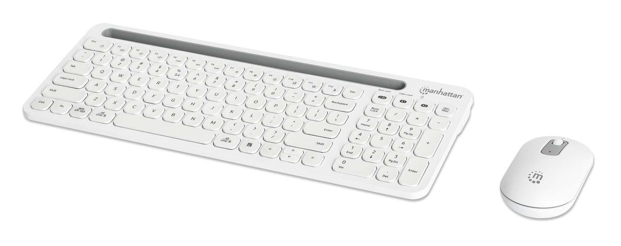 Manhattan Both Devices Support Bluetooth® 5.0 and 2.4 GHz Wireless, One Single USB-A Nano Receiver for Both, Sleek Wireless Keyboard with 12 Multimedia/Function Keys, Ambidextrous Optical Mouse with Three Buttons and Scroll Wheel, 1200 dpi, White