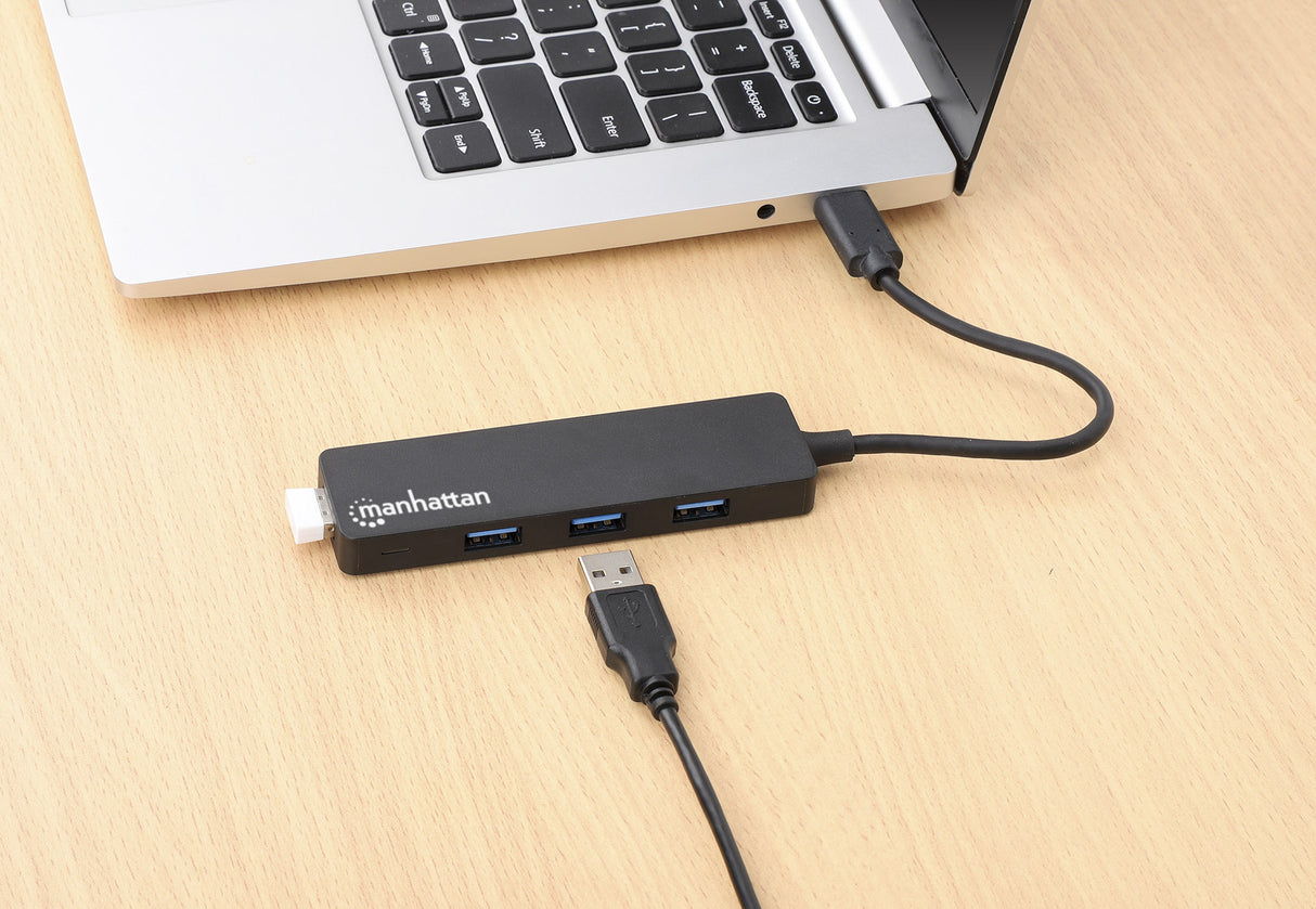 Manhattan USB-C Dock/Hub, Ports (4): USB-A (x4), 5 Gbps (USB 3.2 Gen1 aka USB 3.0), USB powered (no external power supply required), Equivalent to HB30CM4AB