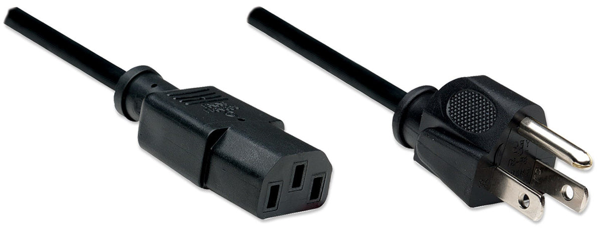 Manhattan Power Cord/Cable, US 2-pin plug (NEMA 5-15) to C13 Female (kettle lead), 1.8m, Black, Polybag