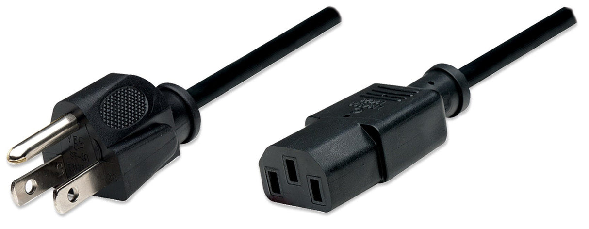 Manhattan Power Cord/Cable, US 2-pin plug (NEMA 5-15) to C13 Female (kettle lead), 1.8m, Black, Polybag