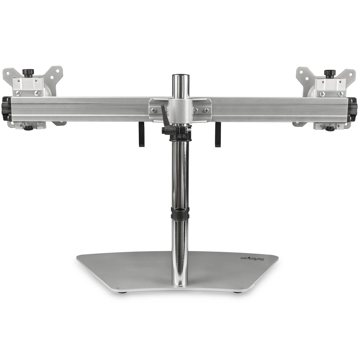 StarTech.com Dual Monitor Stand - Ergonomic Free Standing Dual Monitor Desktop Stand for two 24" (17.6lb/8kg) VESA Mount Displays - Synchronized Height Adjustable - Double Monitor Pole Mount - Silver