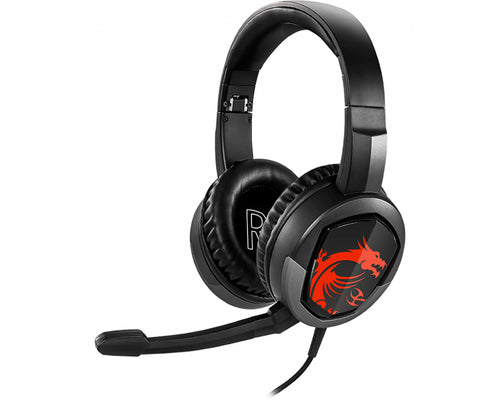 MSI IMMERSE GH30 Gaming Headset 'Black with Iconic Dragon Logo, Wired Inline Audio with splitter accessory, 40mm Drivers, detachable Mic, easy foldable design'