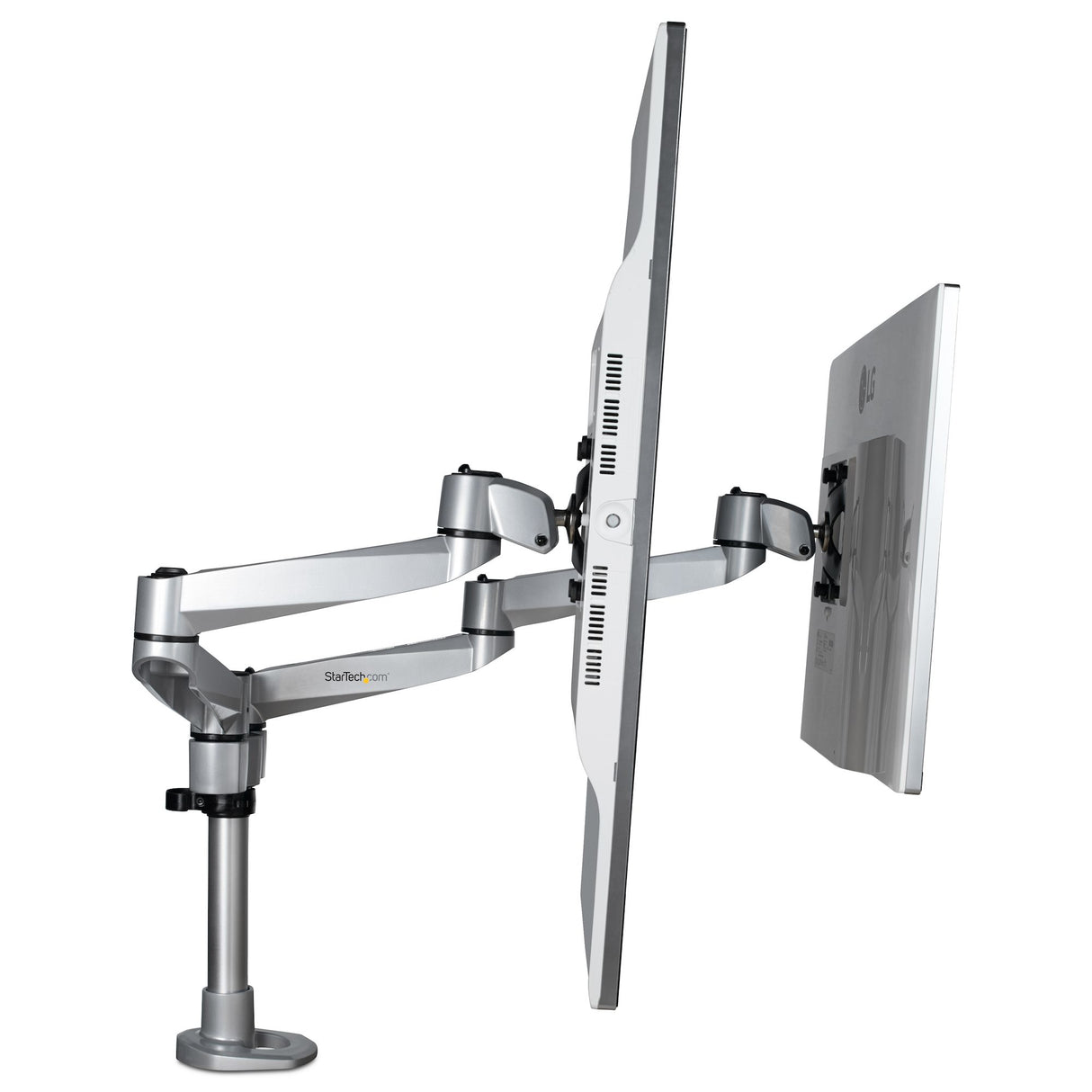 StarTech.com Desk Mount Dual Monitor Arm - Premium Articulating Monitor Arm - up to 27" (17.6lb/8kg) VESA Mount Displays - Height Adjustable Monitor Mount - Rotate/Tilt/Swivel - Clamp/Grommet - Silver - TAA