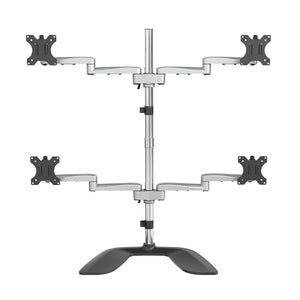 StarTech.com Desktop Quad Monitor Stand - Ergonomic VESA 4 Monitor Arm (2x2) up to 32" (17.6lb/8kg) - Free Standing Articulating Universal Pole Mount - Height Adjustable/Tilt/Swivel/Rotate - Silver