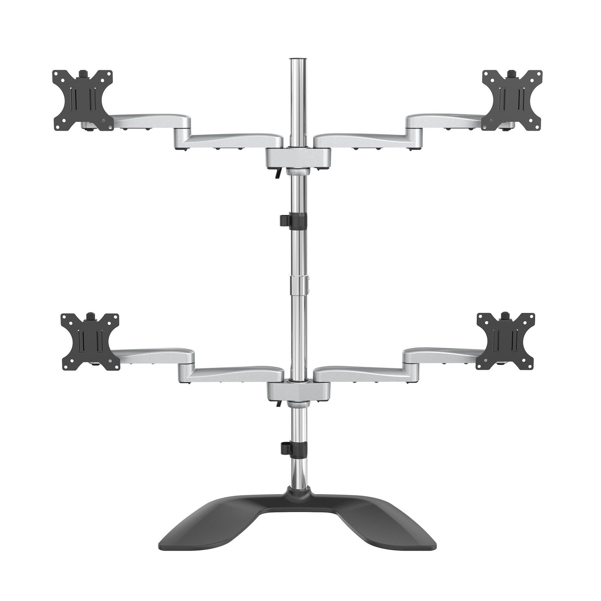 StarTech.com Desktop Quad Monitor Stand - Ergonomic VESA 4 Monitor Arm (2x2) up to 32" (17.6lb/8kg) - Free Standing Articulating Universal Pole Mount - Height Adjustable/Tilt/Swivel/Rotate - Silver