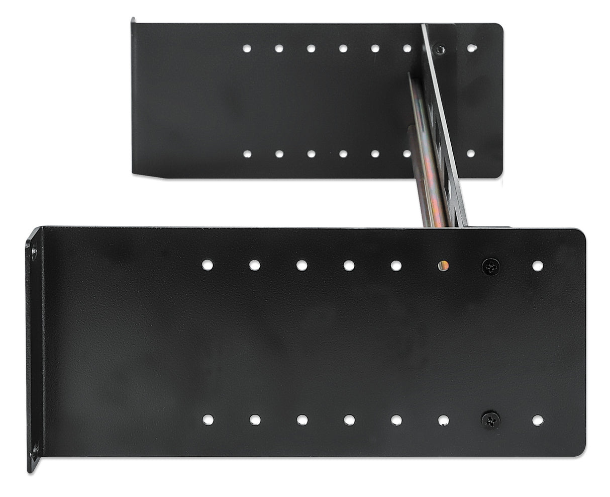 Intellinet Adjustable 19" Rackmount DIN Rail Kit, 2U, Chassis to Mount Top Hat DIN Rail Equipment in a 19 in. Rack, Adjustable Rail Depth of 48 to 174 mm, Aluminum, Black RAL 9005