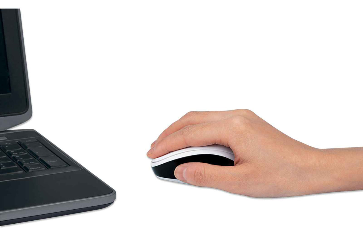 Manhattan Dual-Mode Mouse, Bluetooth 4.0 and 2.4 GHz Wireless, 800/1200/1600 dpi, Three Buttons With Scroll Wheel, Black & White, Three Year Warranty, Box