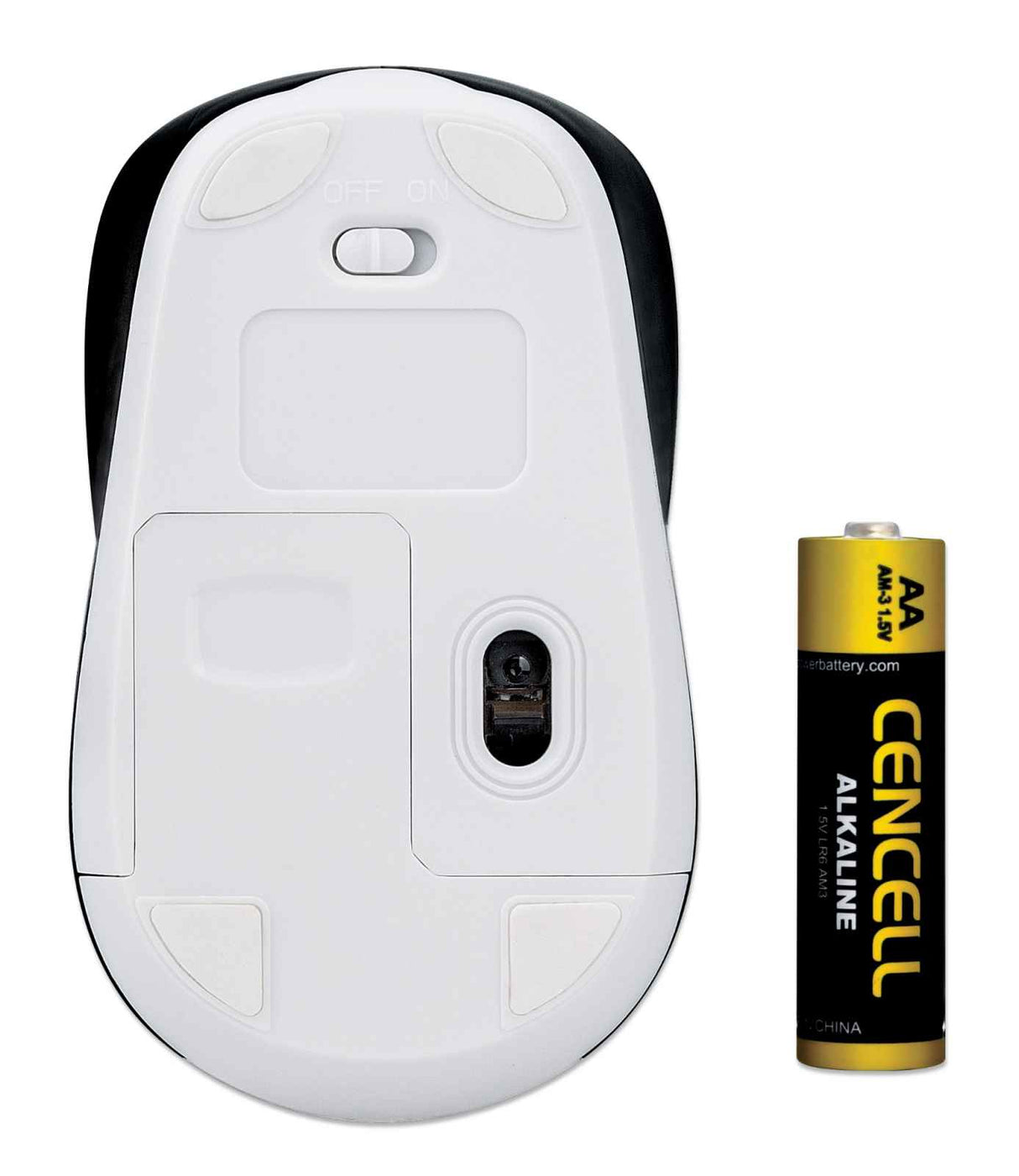 Manhattan Dual-Mode Mouse, Bluetooth 4.0 and 2.4 GHz Wireless, 800/1200/1600 dpi, Three Buttons With Scroll Wheel, Black & White, Three Year Warranty, Box