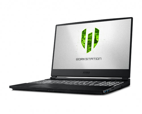 MSI Workstation WE65 9TI-013CA laptop Intel® Core™ i7 i7-9750H Mobile workstation 39.6 cm (15.6") Full HD 16 GB DDR4-SDRAM 512 GB SSD NVIDIA Quadro T1000 Wi-Fi 6 (802.11ax) Windows 10 Pro Black