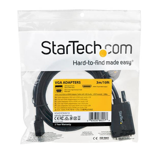 StarTech.com 10ft VGA to HDMI Converter Cable with USB Audio Support & Power - Analog to Digital Video Adapter Cable to connect a VGA PC to HDMI Display - 1080p Male to Male Monitor Cable
