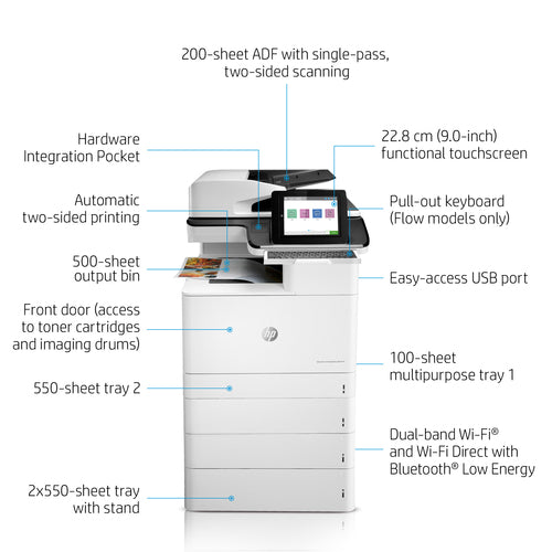 HP Color LaserJet Enterprise Flow LaserJet Enterprise Flow M776z Wireless Multifunction Color Printer, Copier, Scanner; Duplex