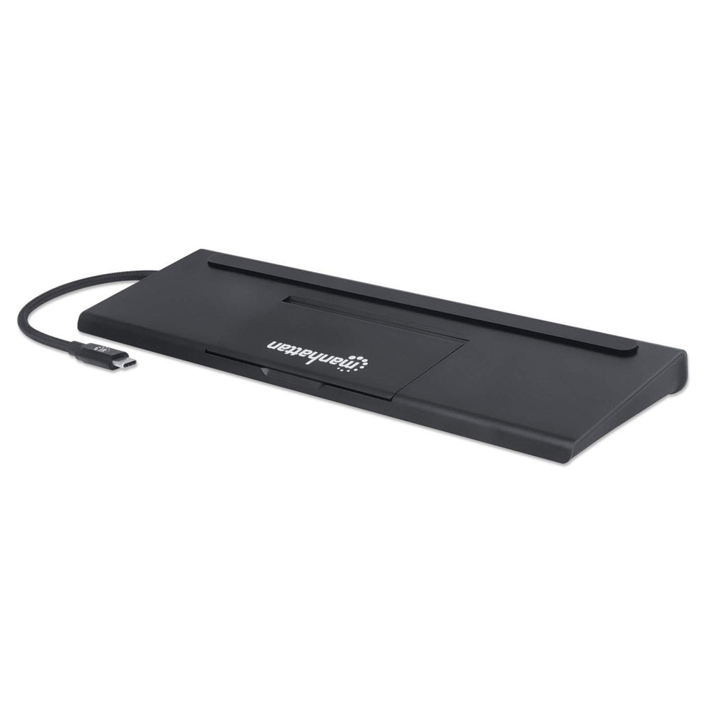 Manhattan USB-C Dock/Hub with Card Reader and MST, Ports (x9): Audio 3.5mm, DisplayPort, Ethernet, HDMI, USB-A (x3), USB-C and VGA, With Power Delivery (100W) to USB-C Port (Note add USB-C wall charger and USB-C cable needed),All Ports can be used...
