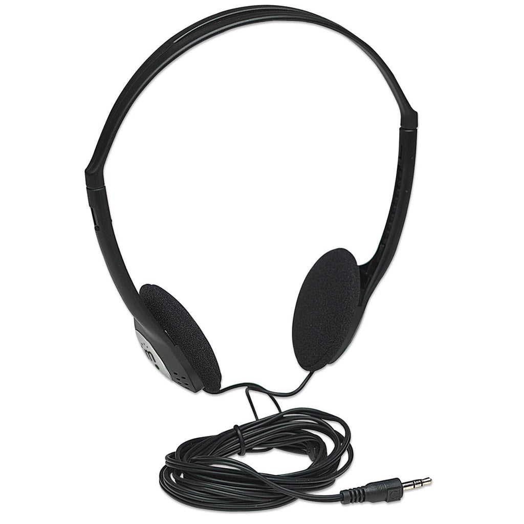 Manhattan Stereo On-Ear Headphones (3.5mm), Adjustable Split Headband, Foam Earpads, Speaker 80W max, Standard 3.5mm stereo jack/plug for audio output, cable 2.2m, Black, Three Year Warranty