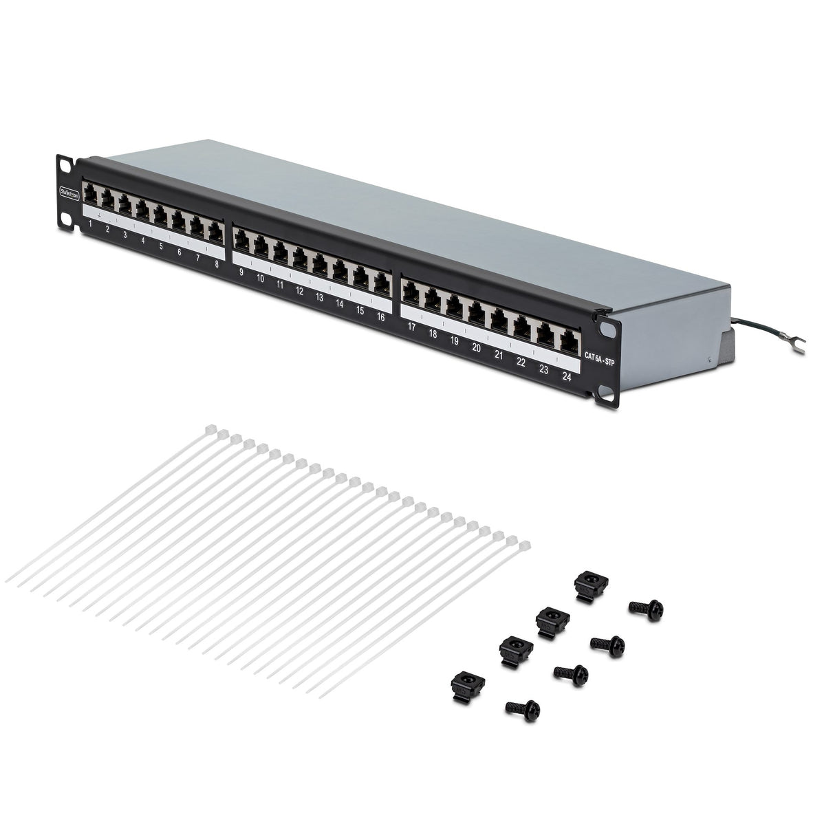 StarTech.com 24 Port 1U Shielded Cat6A Patch Panel, 110 Punch Down, Rackmount Cat6A RJ45 STP Ethernet Patch Panel