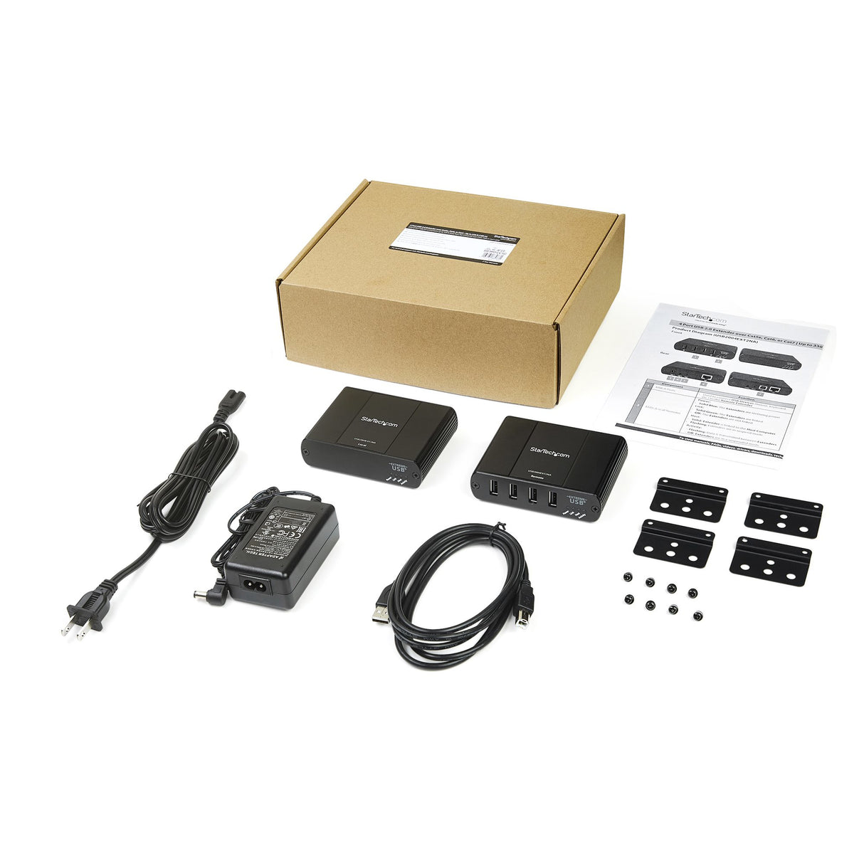 StarTech.com 4 Port USB 2.0 Extender Hub over Cat5e/Cat6 Ethernet Cable (RJ45) - 330ft/100m Industrial Metal USB Extender Adapter Kit w/ ESD Protection - Externally Powered - 480 Mbps