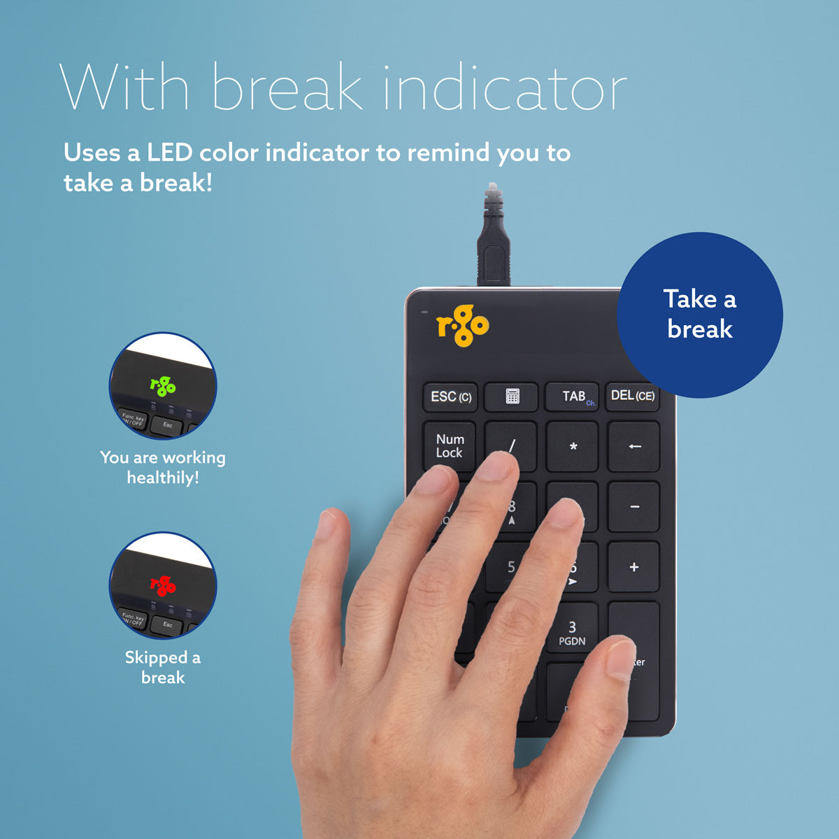 R-Go Tools Numeric keypad R-Go Numpad Break, ergonomic numeric keypad with break software, wired, black