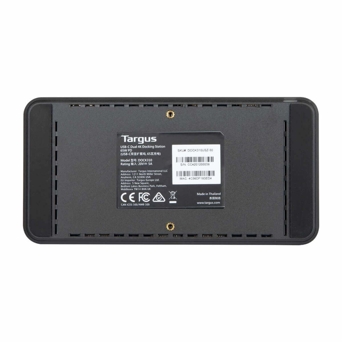 Targus DOCK310USZ laptop dock/port replicator Wired Black