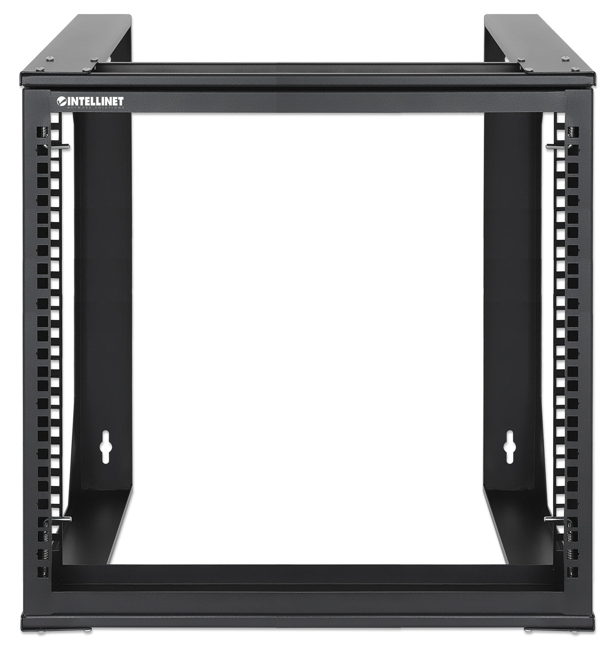 Intellinet 19" Wall Mount Open Frame Network Rack, 9U, Front-hinged Swing Frame Flat Pack, 2-Post, 17.7 in. Depth, Black RAL 9004