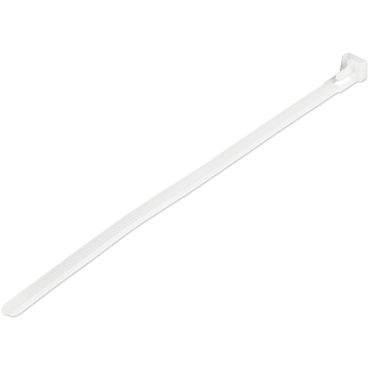 StarTech.com 8"(20cm) Reusable Cable Ties - 1/4"(7mm) wide, 1-7/8"(50mm) Bundle Dia. 50lb(22kg) Tensile Strength, Releasable Nylon Ties, Indoor/Outdoor, 94V-2/UL Listed, 100 Pack - White - TAA