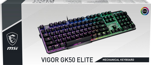 MSI UK VIGOR GK50 ELITE Mechanical Gaming Keyboard 'UK-Layout, KAILH Box-White Switches, Per Key RGB Light LED Backlit, Tactile, Floating Key Design, Water Resistant, Center'