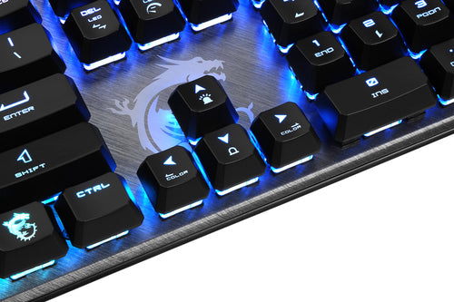 MSI UK VIGOR GK50 ELITE Mechanical Gaming Keyboard 'UK-Layout, KAILH Box-White Switches, Per Key RGB Light LED Backlit, Tactile, Floating Key Design, Water Resistant, Center'