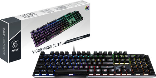 MSI UK VIGOR GK50 ELITE Mechanical Gaming Keyboard 'UK-Layout, KAILH Box-White Switches, Per Key RGB Light LED Backlit, Tactile, Floating Key Design, Water Resistant, Center'