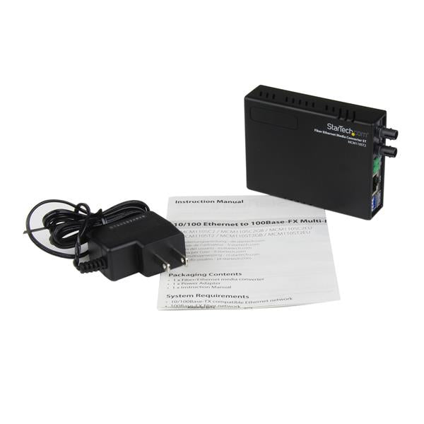 StarTech.com Multi-Mode (MM) ST Fiber Media Converter for 10/100Mbps Networks, Standalone Ethernet to ST MM Fiber Media Converter, 1310nm, 2km - TAA