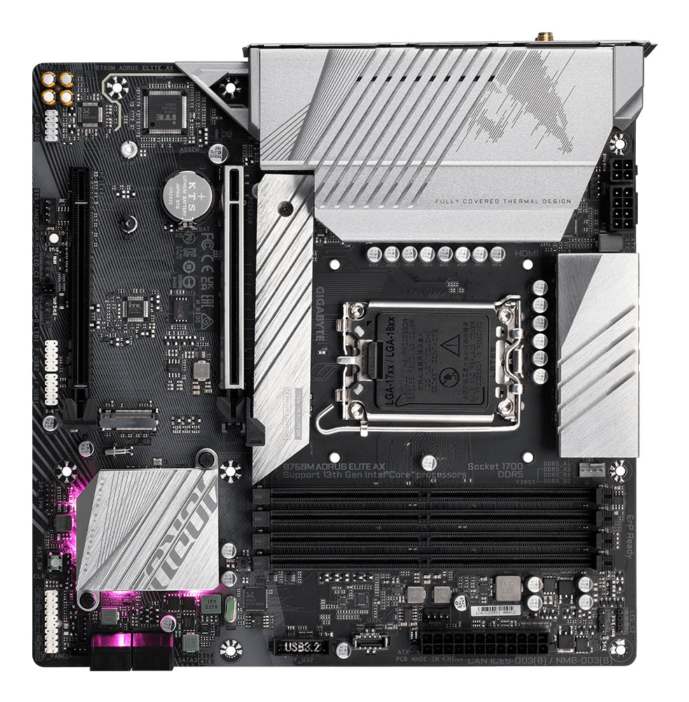 GIGABYTE B760M AORUS ELITE AX Motherboard - Supports Intel Core 14th Gen CPUs, 12*+1+1 Phases Digital VRM, up to 7800MHz DDR5 (OC), 2xPCIe 4.0 M.2, Wi-Fi 6E, 2.5GbE LAN, USB 3.2 Gen 2