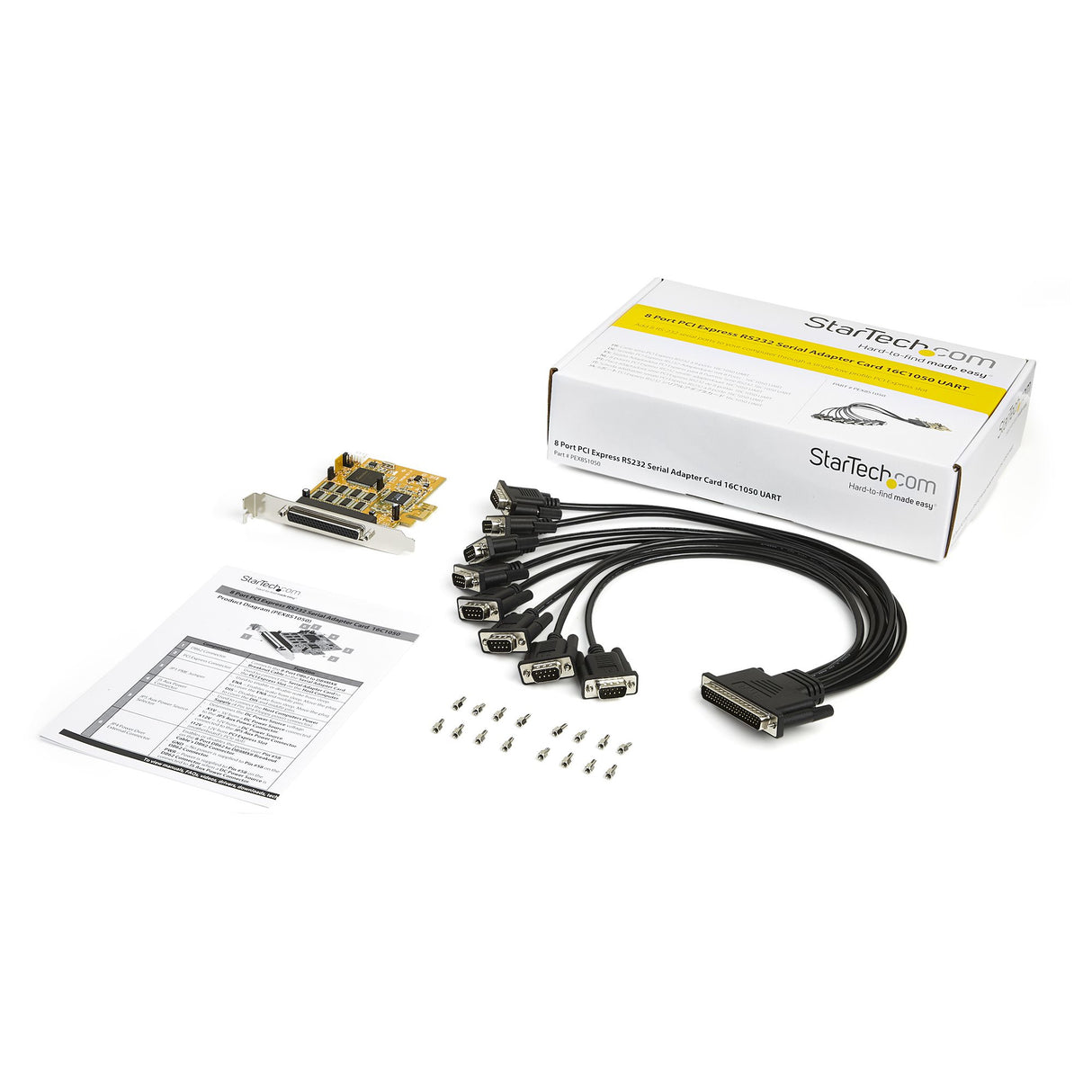 StarTech.com 8-Port PCI Express RS232 Serial Adapter Card, PCIe RS232 Serial Card, 16C1050 UART, Multiport Serial DB9 Controller/Expansion Card, 15kV ESD Protection, Windows Only - TAA