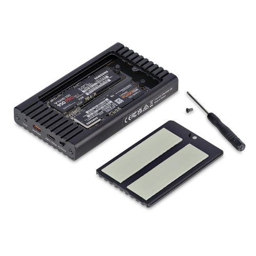 StarTech.com Dual-Bay M.2 NVMe Enclosure and Standalone Duplicator, 1:1 NVMe Cloner and SSD Enclosure, USB-C 10Gbps, Dual M.2 NVMe Reader and Offline Cloner, TAA