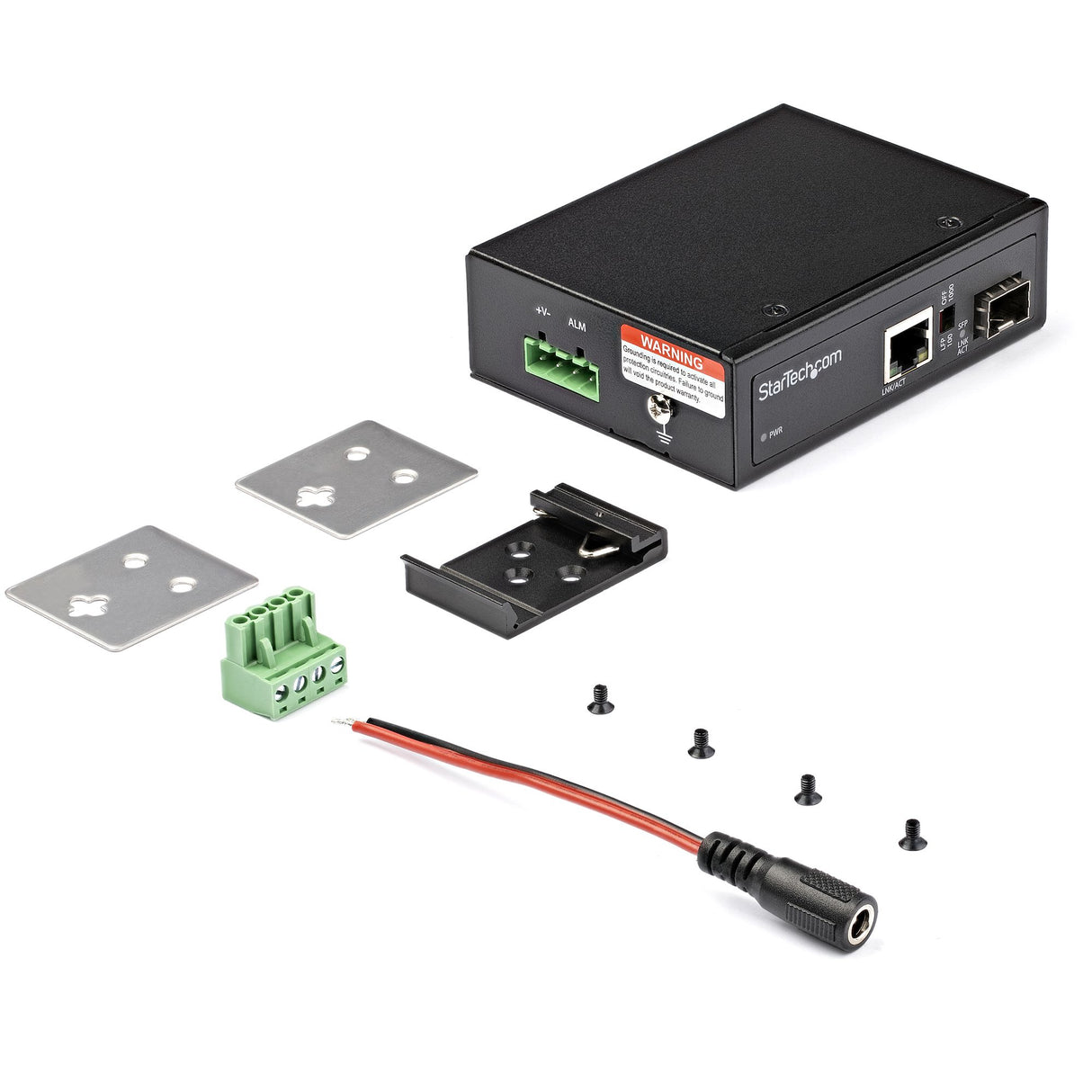 StarTech.com Industrial Fiber to Ethernet Media Converter - 10/100/1000 Mbps SFP to RJ45/Cat6 - Singlemode/Multimode Optical Fiber to Copper Gigabit Network - 12-56V DC - IP-30/ -40 to +75C - TAA