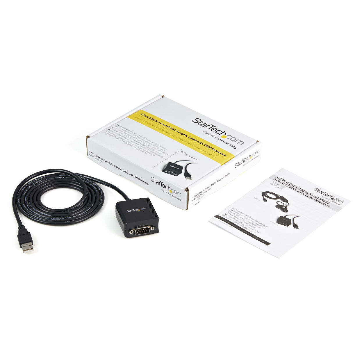 StarTech.com 6ft (1.8m) 1-Port FTDI USB to Serial RS232 Adapter Cable with COM Retention, USB to RS232 Adapter - TAA