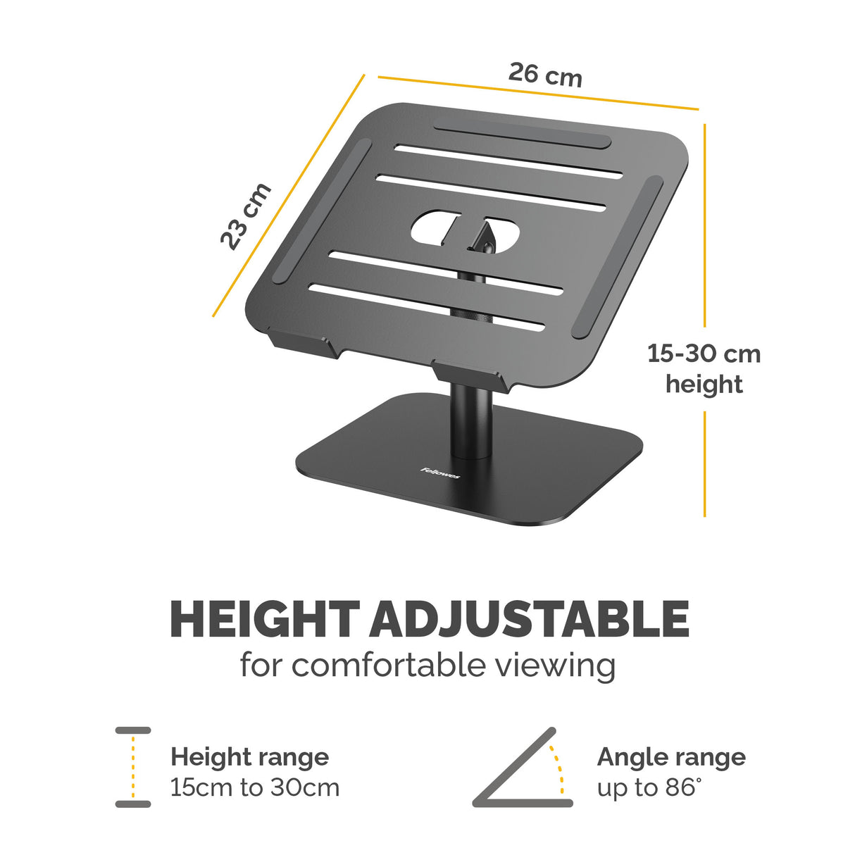 Fellowes Alumia Laptop Riser Desk Based Laptop Stand Max Size 15 inch Max Weight 5kg Black
