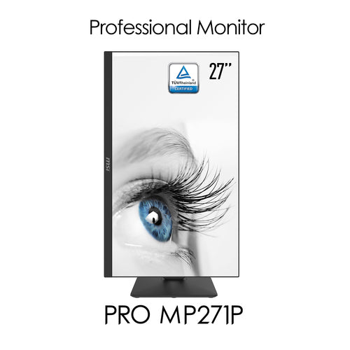 MSI Pro MP271P 27 Inch Monitor with Adjustable Stand, Full HD (1920 x 1080), 75Hz, IPS, 5ms, HDMI, VGA, Built-in Speakers, Anti-Glare, Anti-Flicker, Less Blue light, TÜV Certified, VESA, Kensington, Black