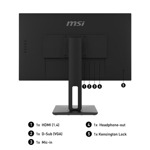MSI Pro MP271P 27 Inch Monitor with Adjustable Stand, Full HD (1920 x 1080), 75Hz, IPS, 5ms, HDMI, VGA, Built-in Speakers, Anti-Glare, Anti-Flicker, Less Blue light, TÜV Certified, VESA, Kensington, Black