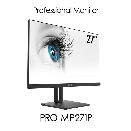 MSI Pro MP271P 27 Inch Monitor with Adjustable Stand, Full HD (1920 x 1080), 75Hz, IPS, 5ms, HDMI, VGA, Built-in Speakers, Anti-Glare, Anti-Flicker, Less Blue light, TÜV Certified, VESA, Kensington, Black