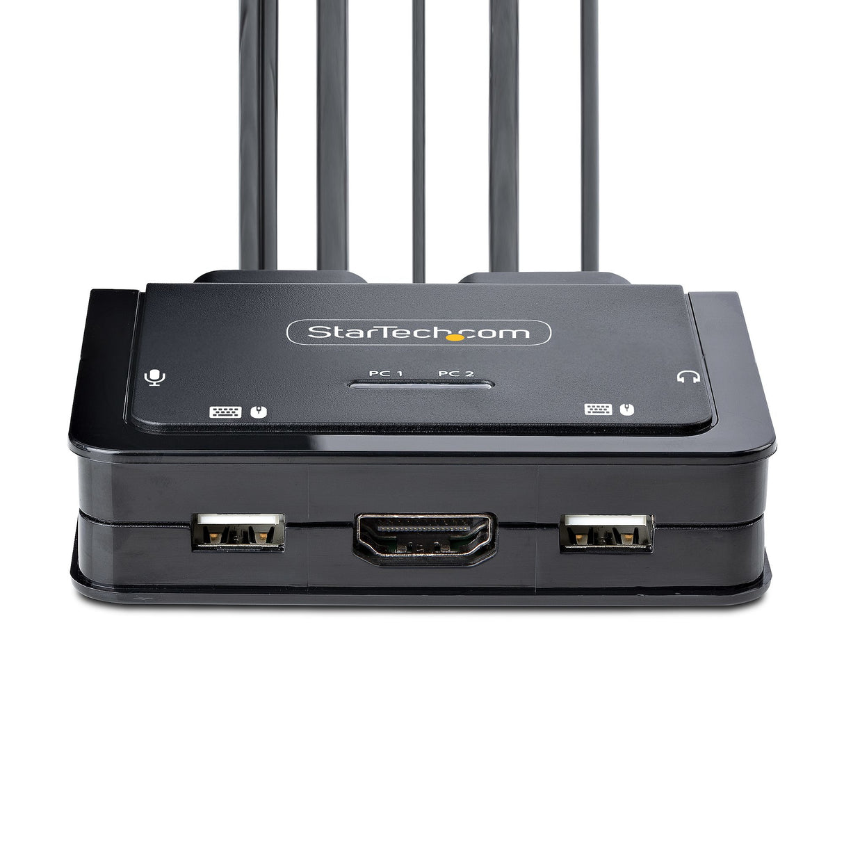 StarTech.com 2-Port Hybrid USB-C HDMI Cable KVM Switch, 4K 60Hz, Compact KVM with 6ft/1.8m USB-A/HDMI/Audio & 4ft/1.2m USB-C Integrated Host Cables, Bus Powered - Remote Push Button/Hotkey Switching