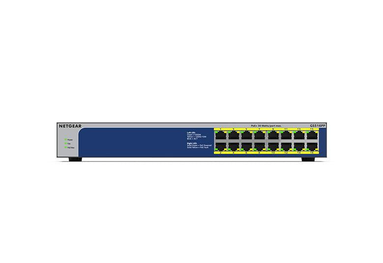 NETGEAR GS516PP Unmanaged Gigabit Ethernet (10/100/1000) Power over Ethernet (PoE) 1U Blue, Grey