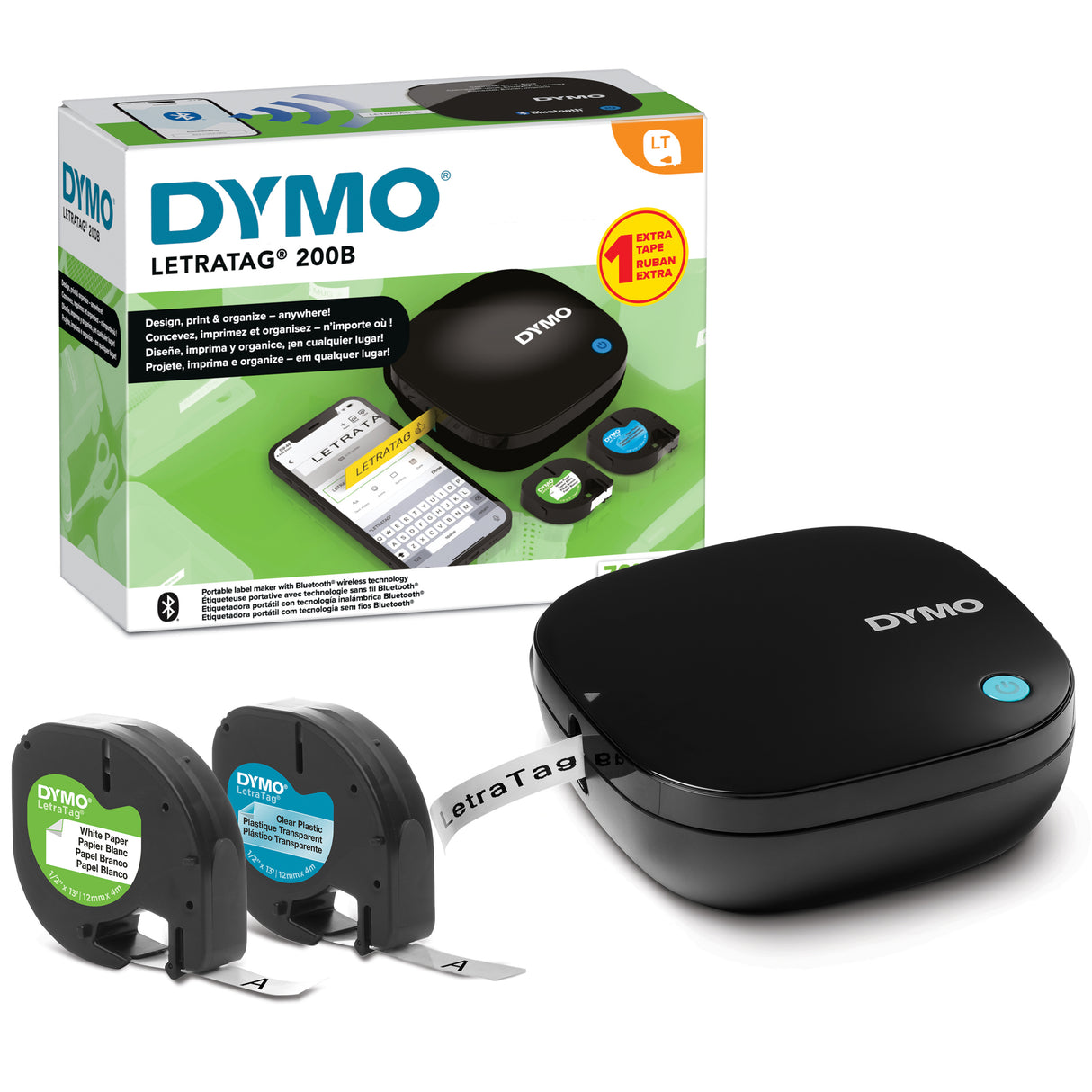 DYMO LetraTag 200B Bluetooth Label Maker Value Pack | Compact Label Printer | Connects Through Bluetooth Wireless Technology to iOS and Android | Includes 2 Assorted Label Tapes