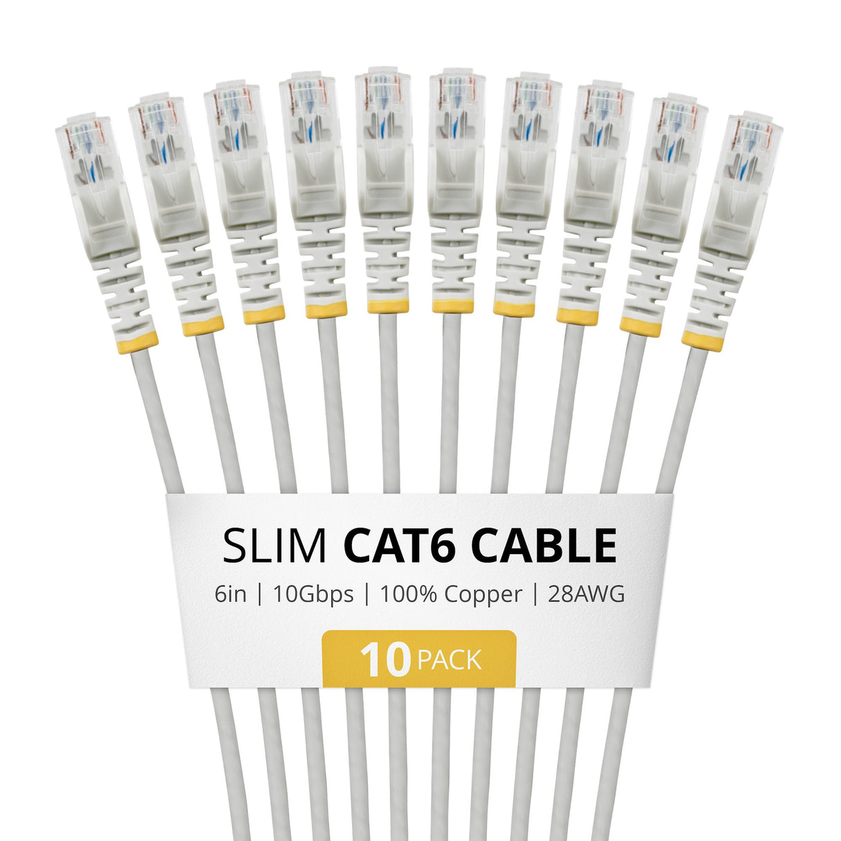 StarTech.com 6in Gray Slim CAT6 Cable, 10 Pack, Snagless, 100W PoE, UTP, LSZH, 28AWG Pure Bare Copper Wire, Slim RJ45 Network Patch Cord w/Strain Reliefs, Individually Tested