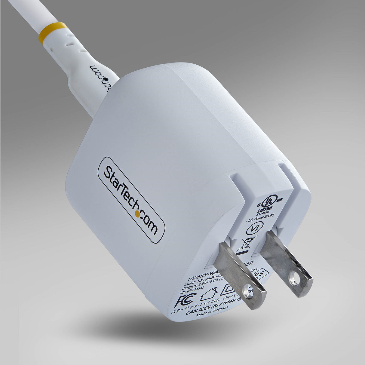 StarTech.com 20W USB‑C Wall Charger, Portable Charger with USB Power Delivery Fast Charging, 5V/9V PD, USB-C Charger, White
