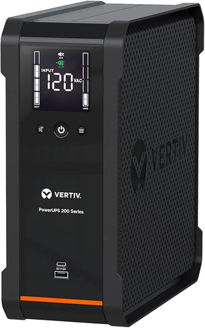 Vertiv PowerUPS 200 Line Interactive PSA6-1500LVT, 1500VA/935W, AVR, USB Charging, Color LCD, User-Replaceable Battery, 6 NEMA Outlets, Three-Year Warranty