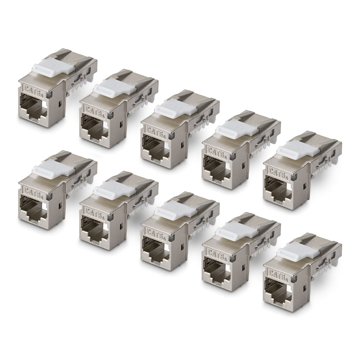 StarTech.com Shielded Cat6a Keystone Jack, 10-Pack RJ45 Ethernet Keystone Jacks, STP Cat6a Wall Jack, 90-Degree Toolless