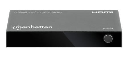 Manhattan HDMI Switch 2-Port, 8K@60Hz, Connects x2 HDMI sources to x1 display, Automatic Switching, Includes Micro-USB to USB-A power cable, Black, Three Year Warranty
