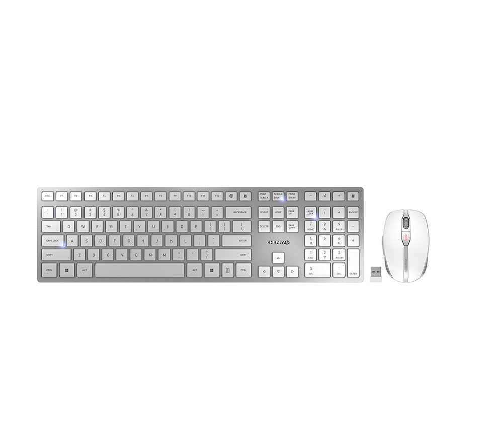CHERRY DW 9100 SLIM keyboard Mouse included Universal RF Wireless + Bluetooth QWERTY English Silver