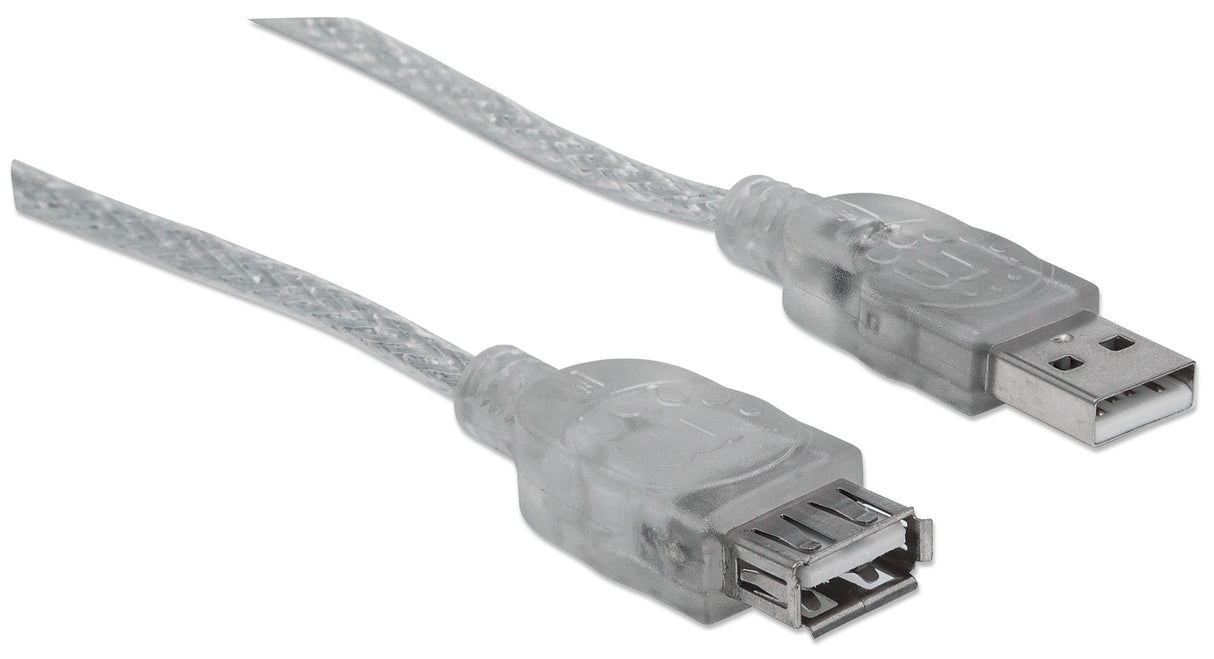 Manhattan USB-A to USB-A Extension Cable, 4.5m, Male to Female, 480 Mbps (USB 2.0), Hi-Speed USB, Translucent Silver, Lifetime Warranty