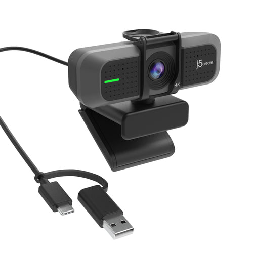 j5create JVU430 USB 4K Ultra HD Webcam, 3840 x 2160 Video Capture Resolution, Black and Silver